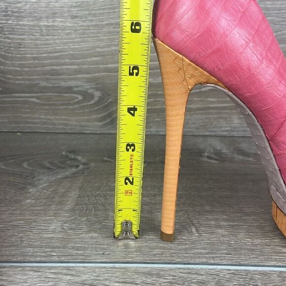 Brian Atwood Bffontanne Pink Leather Snakeskin Women’s Sz 7.5 Platform Heels - Picture 12 of 12